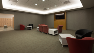 lounge area located inside locker rooms