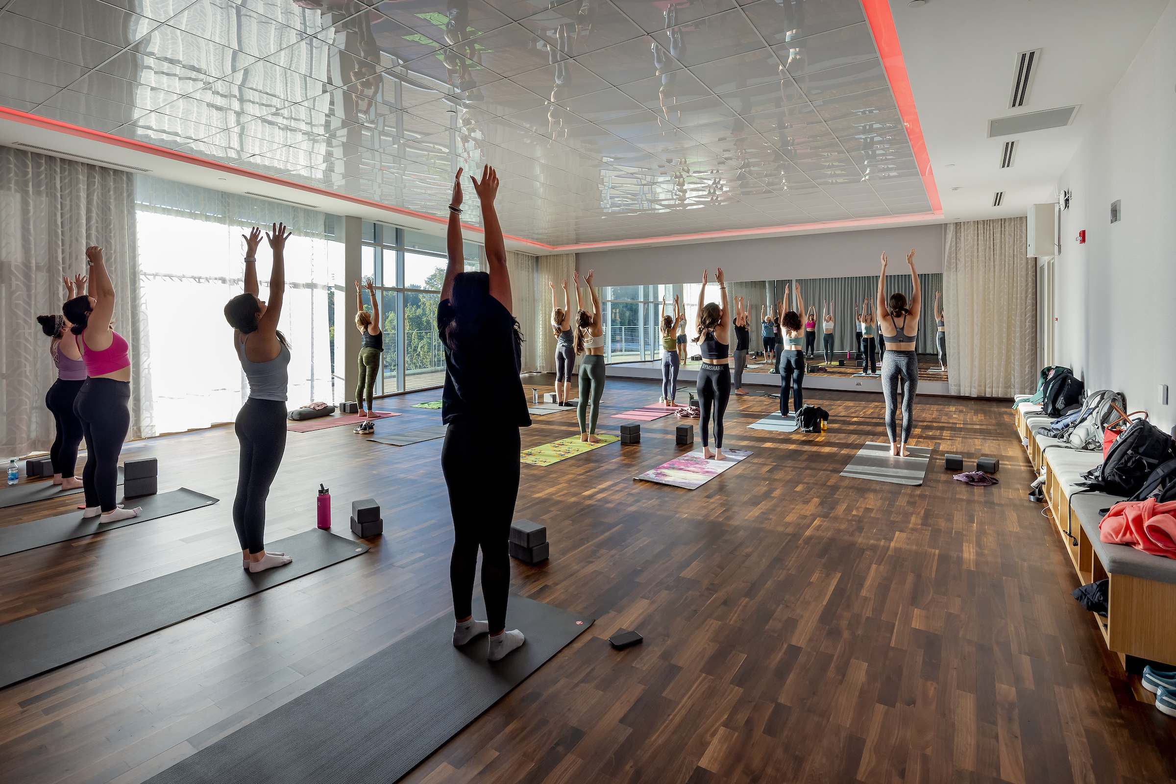 yoga class taking place in Mind Body studio