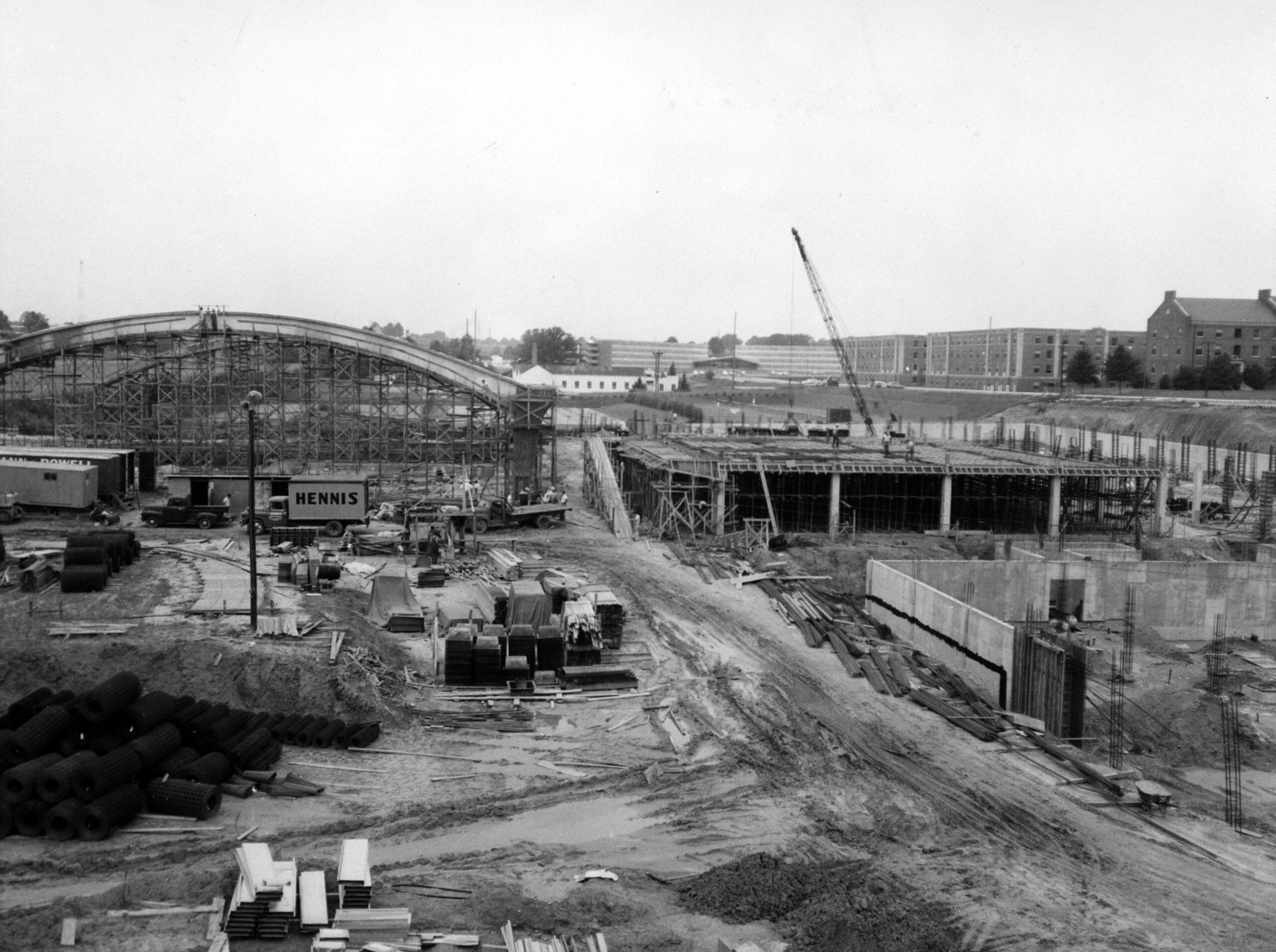 Black and white photo of Carmichael Gym Construction