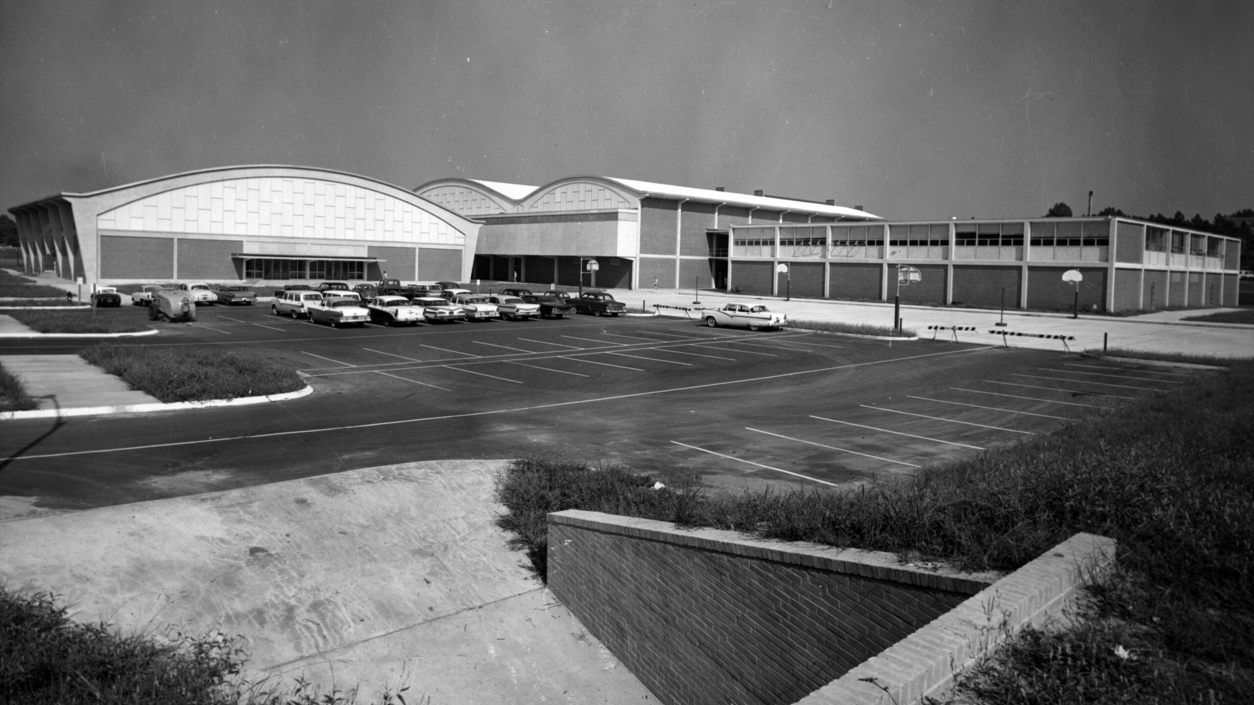 Black and white photo of Carmichael Gymnasium (1965)