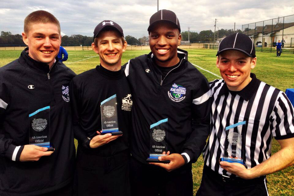 Dustin Champion (Second from Left) repeated as a NIRSA Flag Football All American official - 2014