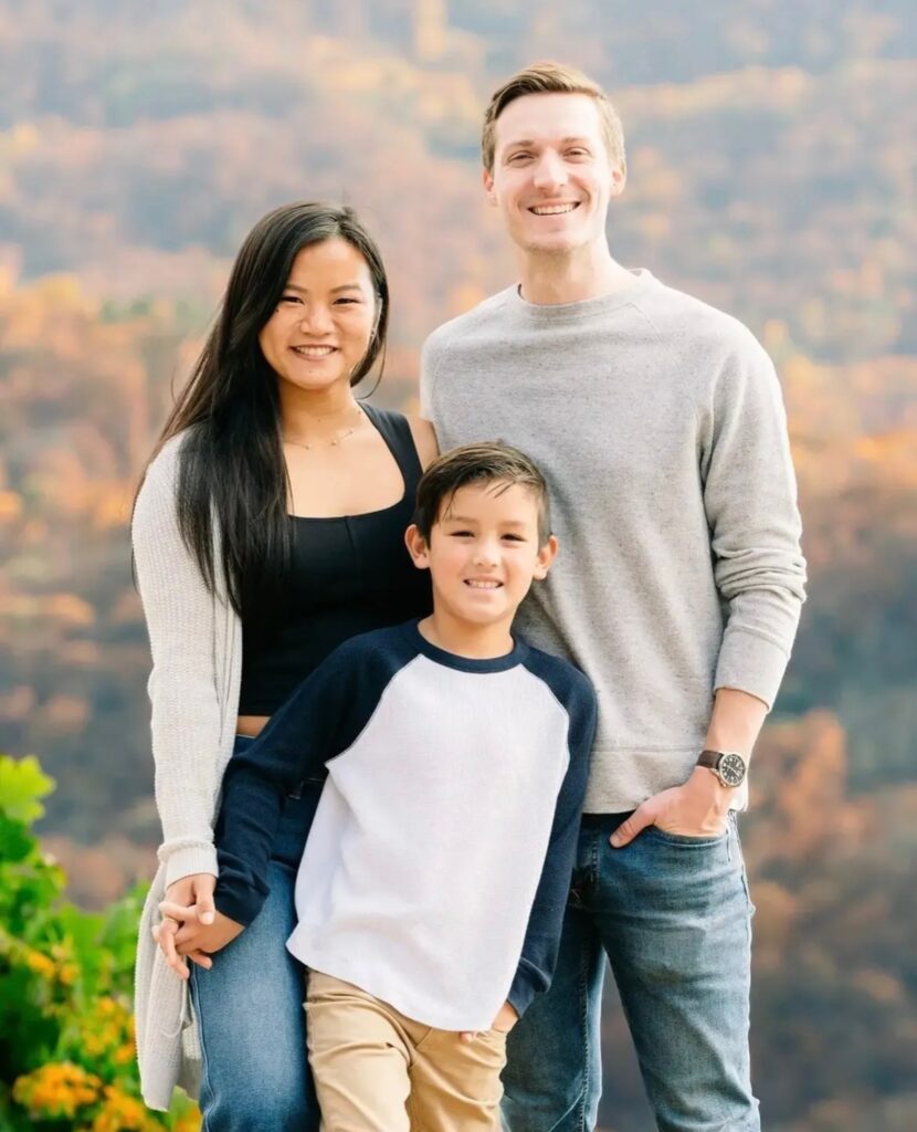 A family photo of Tyler Campbell, Susan Dodson, and their son Miles Campbell